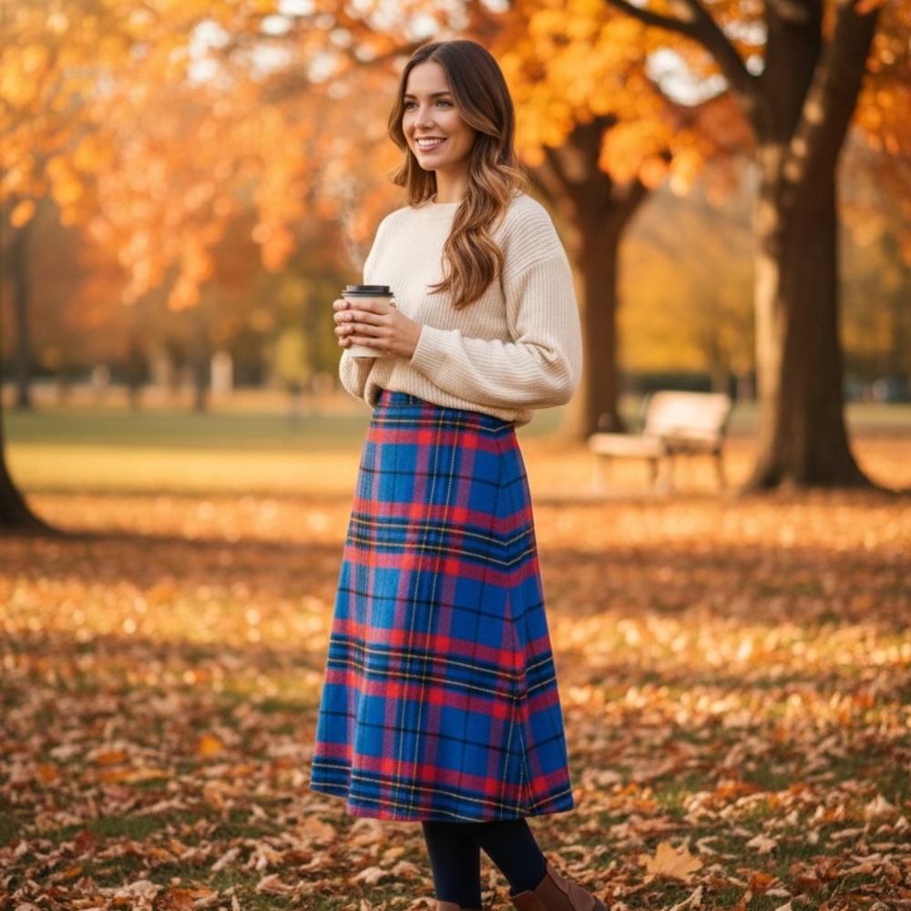 Chic Blue and Red Plaid A-Line Skirt